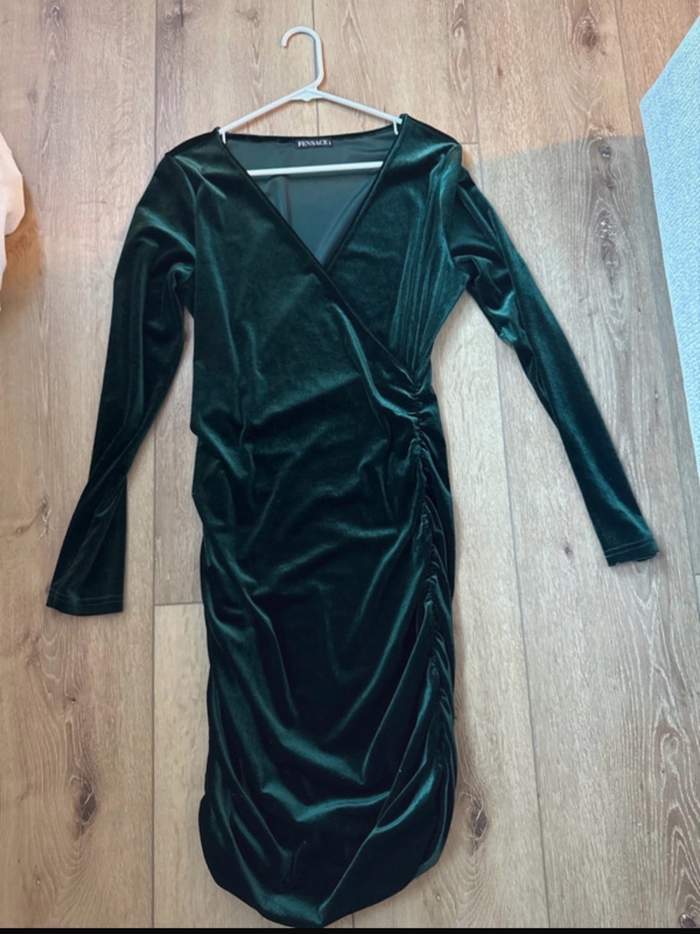 Emerald Green Velvet Wrap Dress